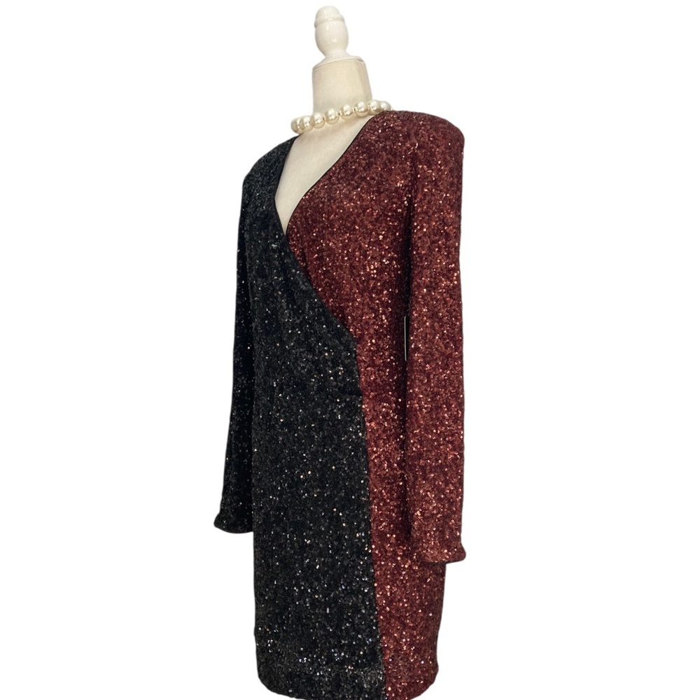 NWT Express Sequin Color Block Faux Wrap Mini Dre… - image 9
